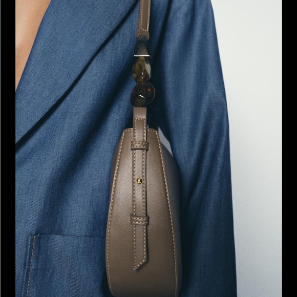 Zara Beaded Beige Asymmetrical Magnetic Flap Bag - Picture 6 of 6